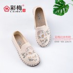 014-042 米 中国风刺绣休闲女单鞋
